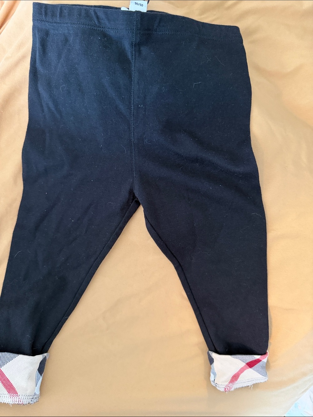 Burberry Black Kids Leggings with Tartan Cuff Detail